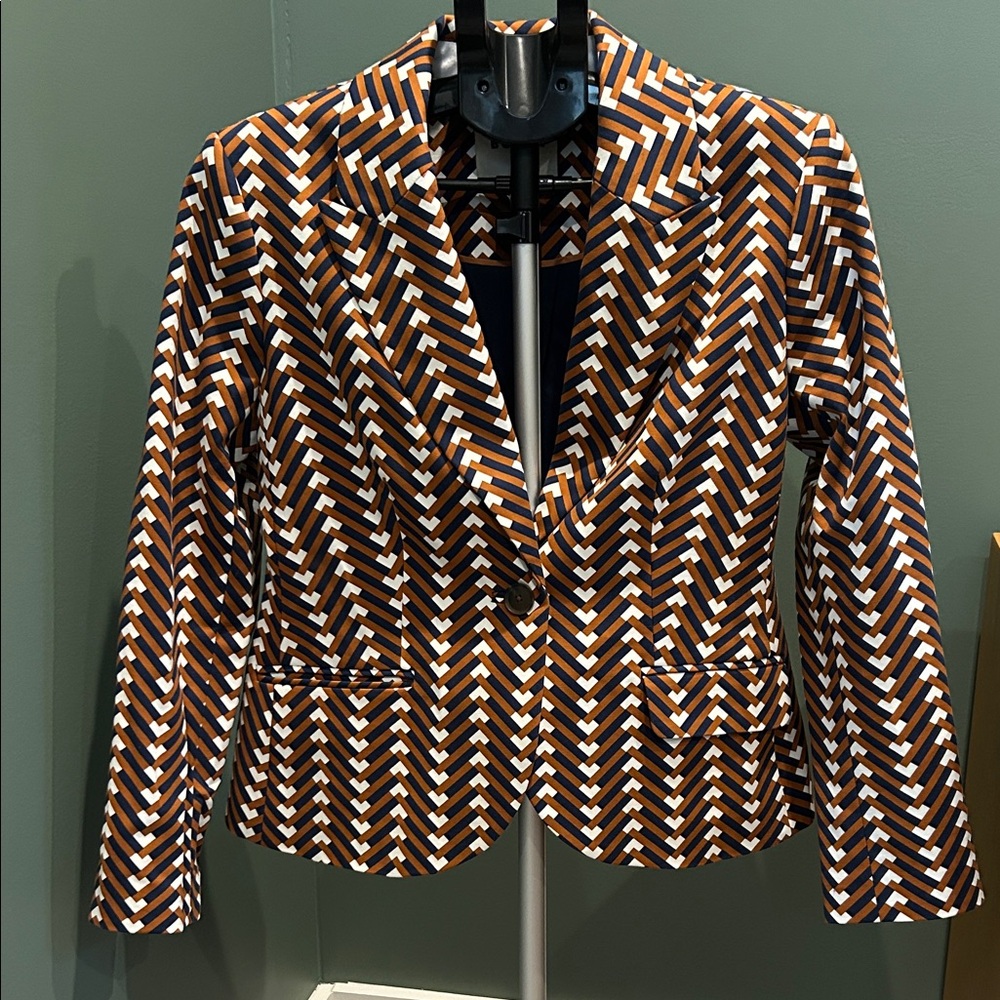 Boden color block brown/navy/cream women’s blazer - NWOT US8 petite